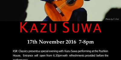 Flyer: Kazu Suwa Guitar Recital at Pushkin House in London, UK
